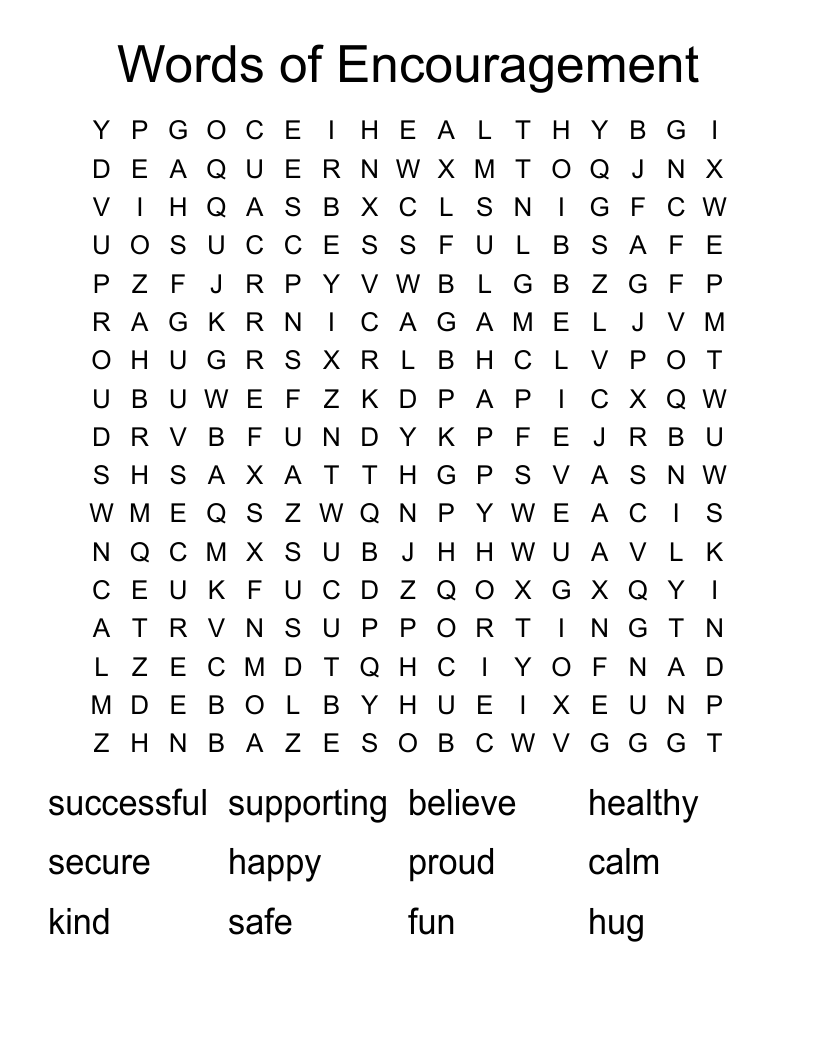 Words of Encouragement  Word Search