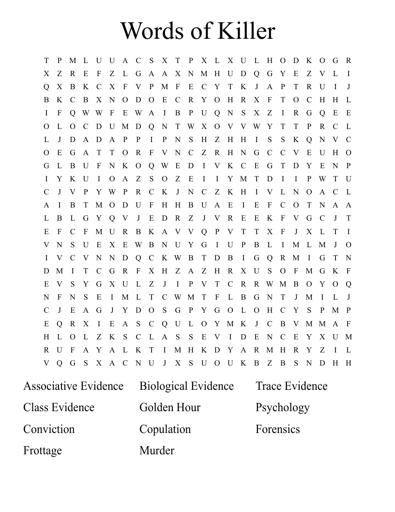 Words of Killer  Word Search