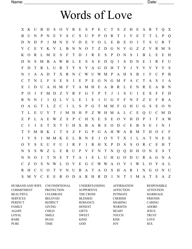Words of Love Word Search