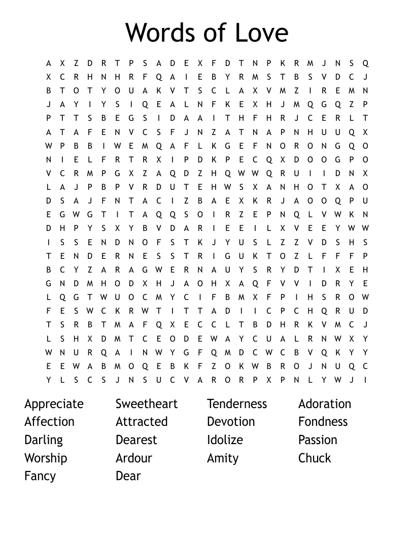 Words of Love Word Search