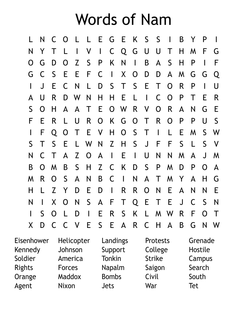 Words of Nam Word Search
