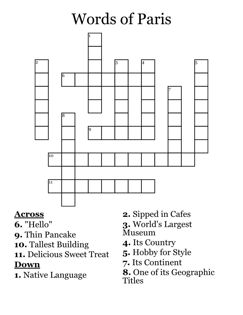 Words of Paris  Crossword