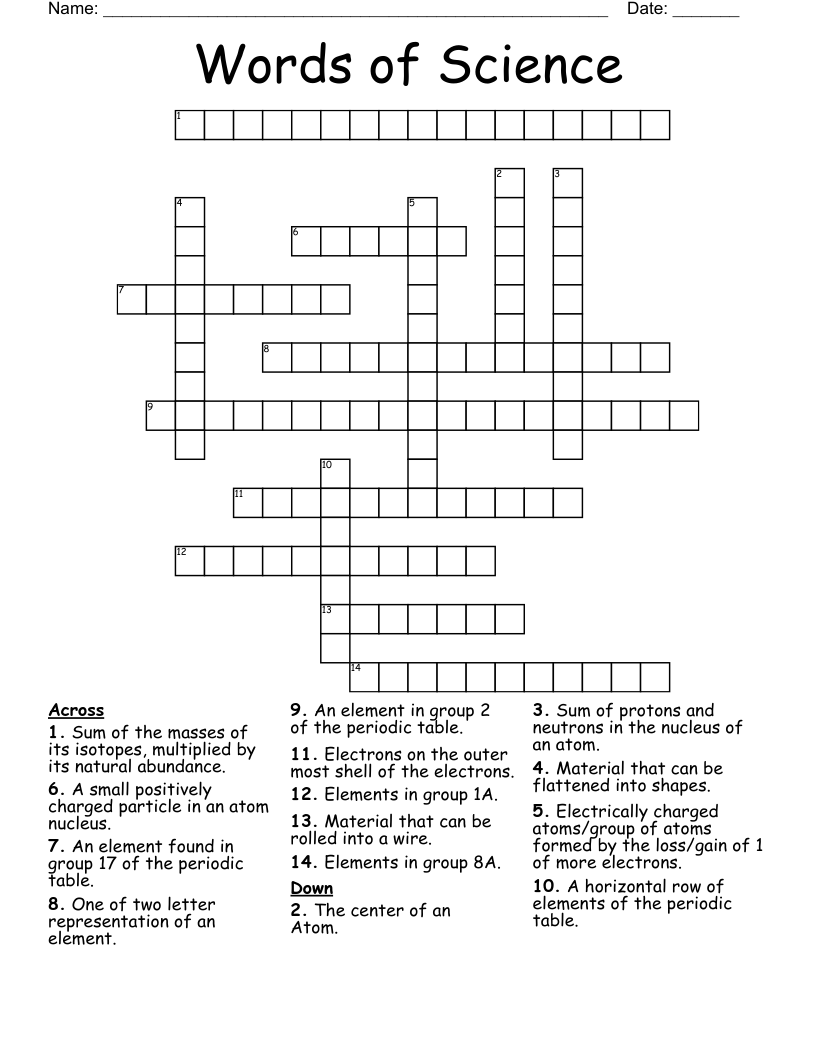Words of Science Crossword