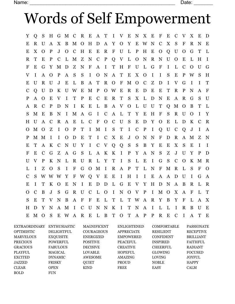 Words of Self Empowerment Word Search