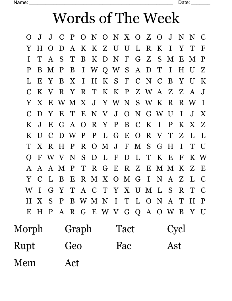 Words of The Week Word Search