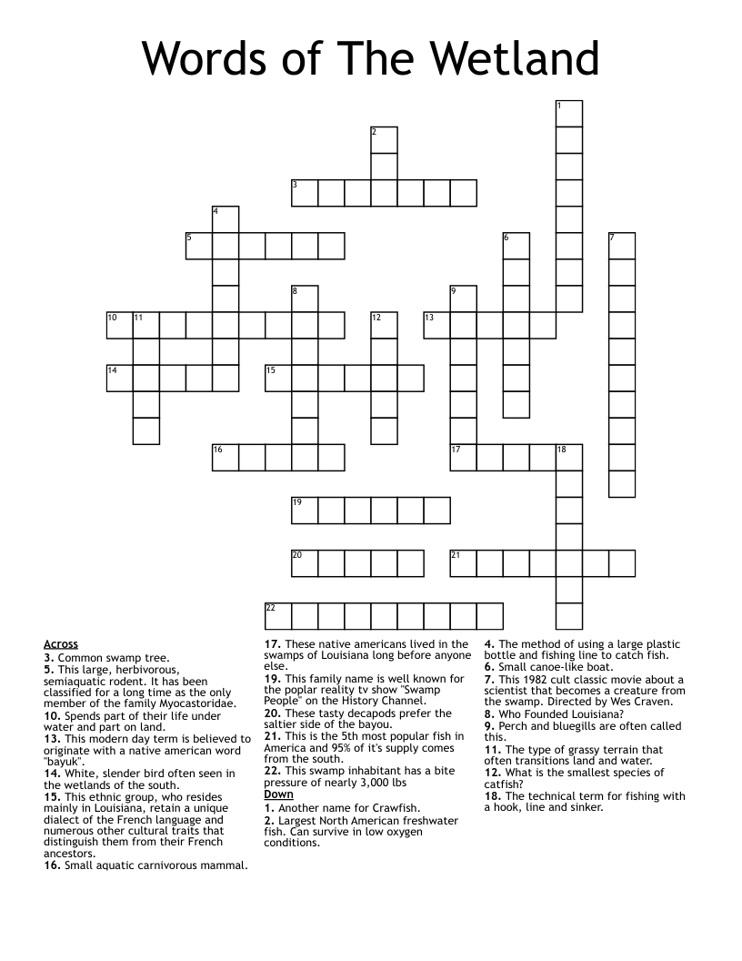 Words of The Wetland Crossword