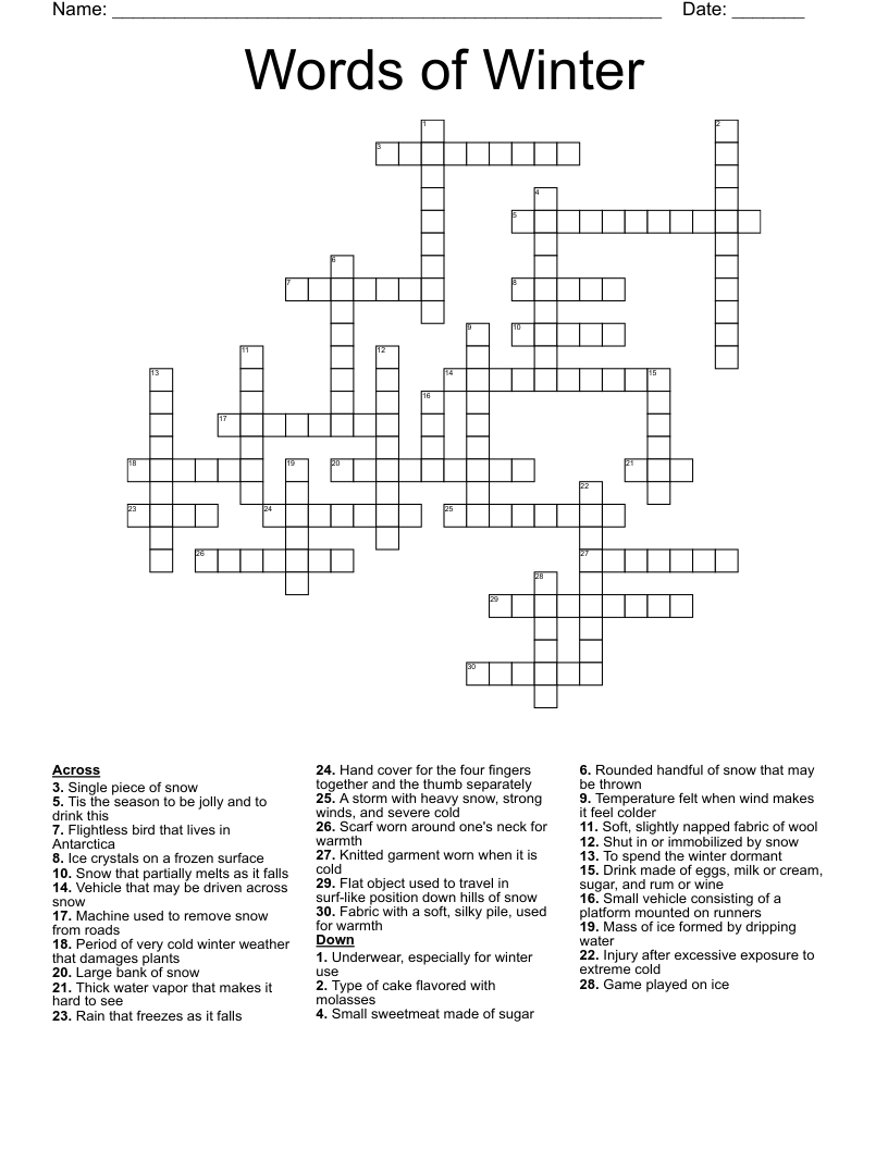 Words of Winter Crossword
