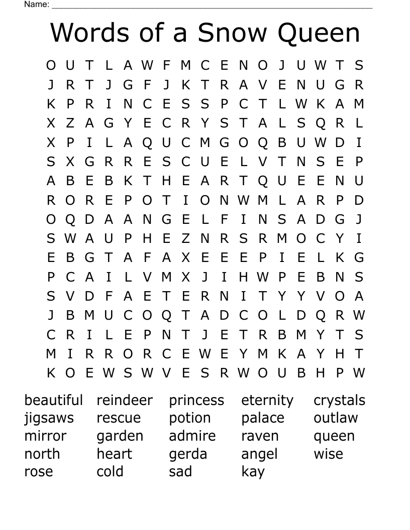 Words of a Snow Queen Word Search
