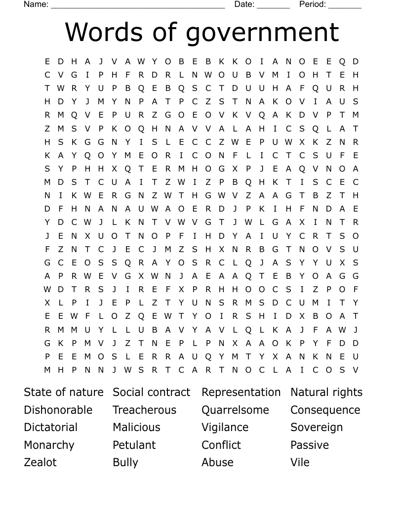 Words of government  Word Search