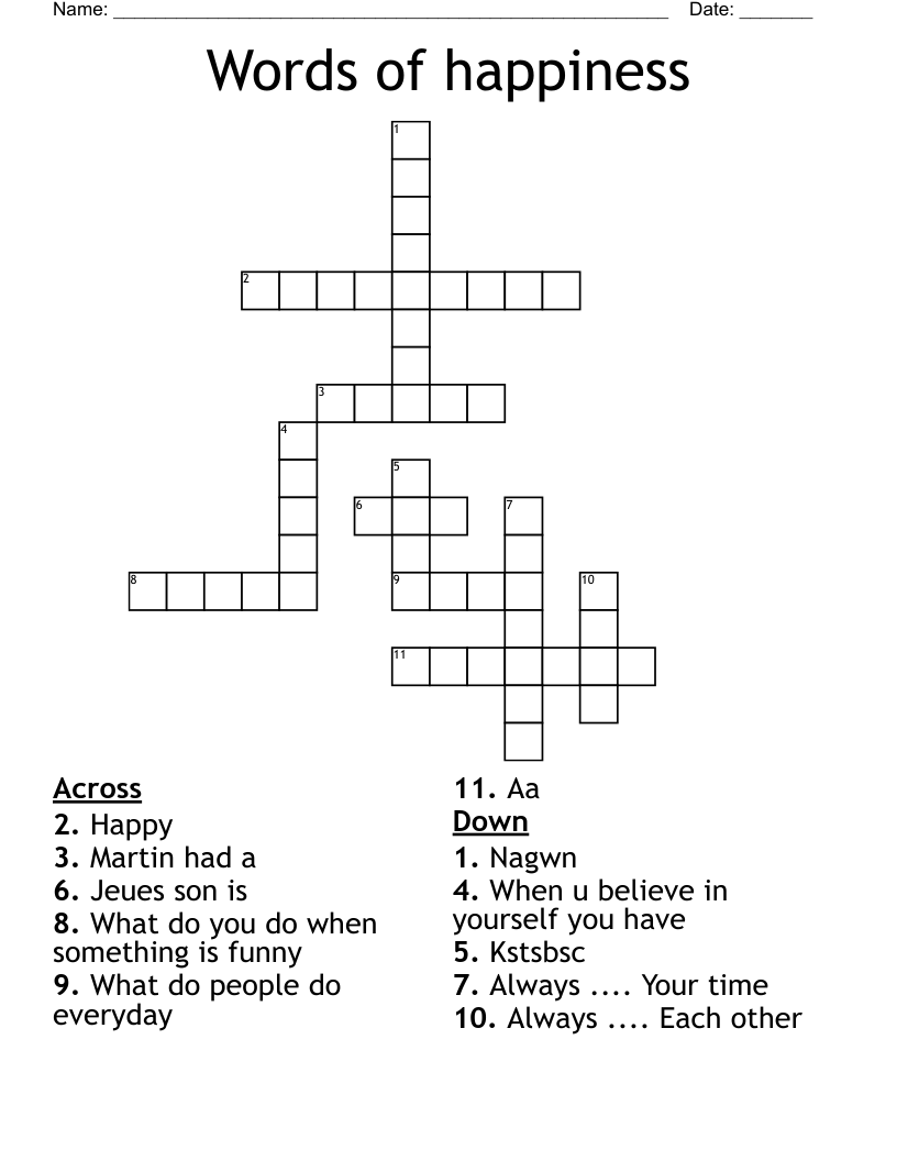 Words of happiness Crossword