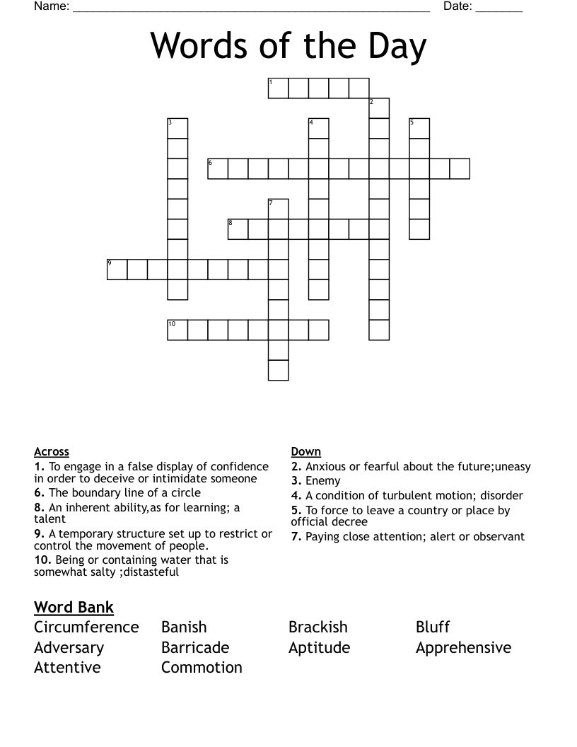 Words of the Day Crossword