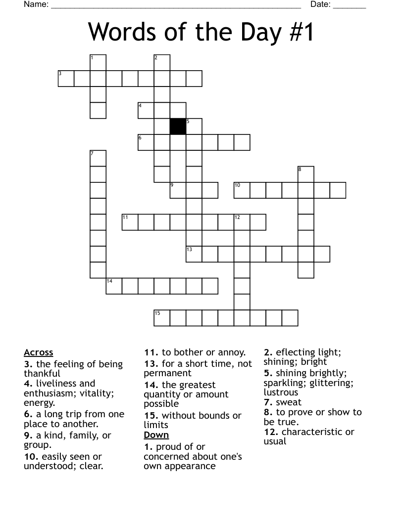 Words of the Day #1 Crossword