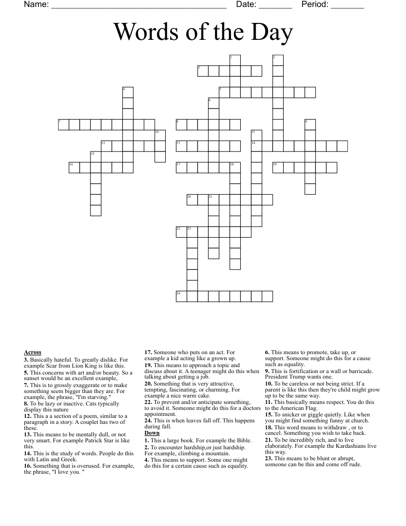Words of the Day  Crossword