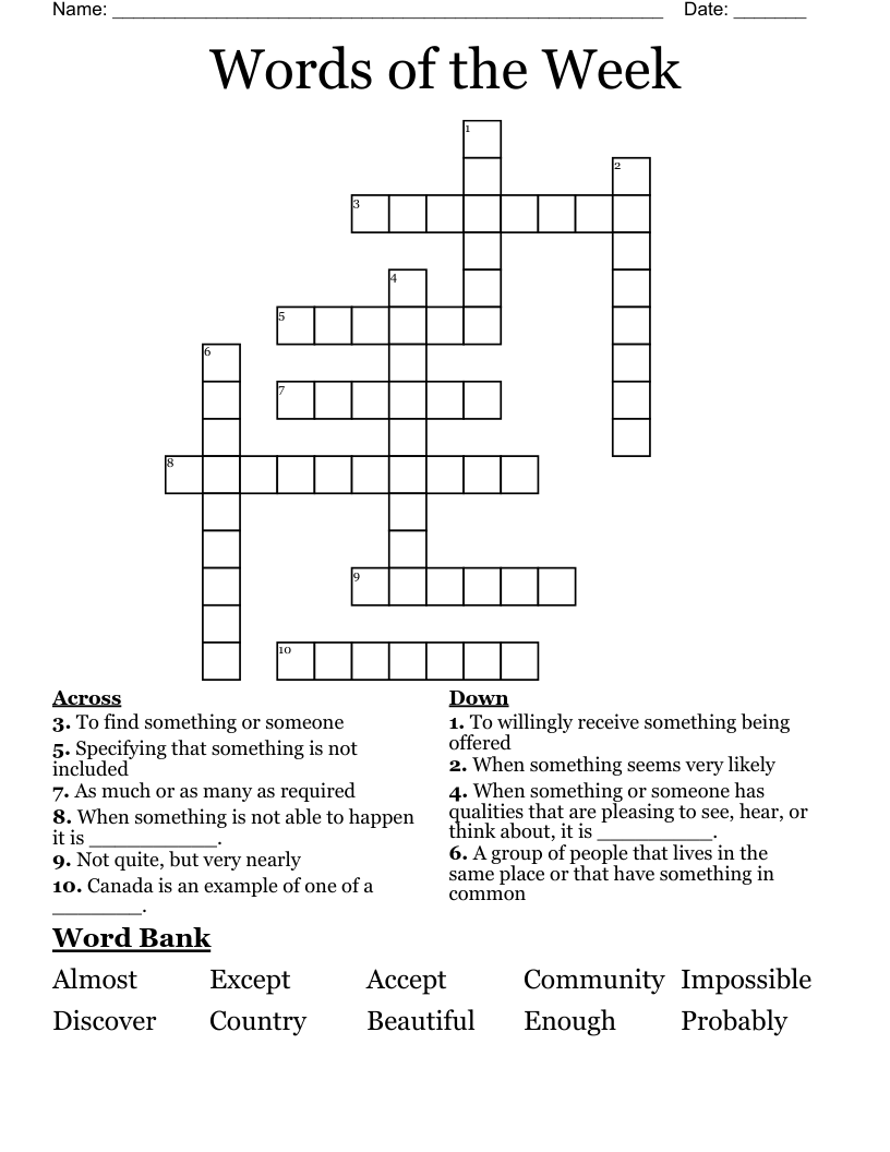 Words of the Week Crossword