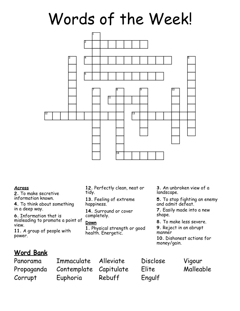 Words of the Week! Crossword