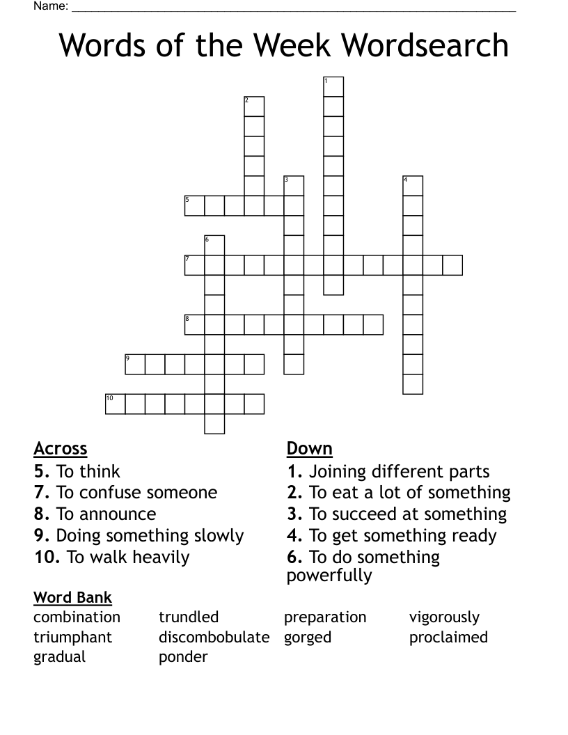 Words of the Week Wordsearch Crossword