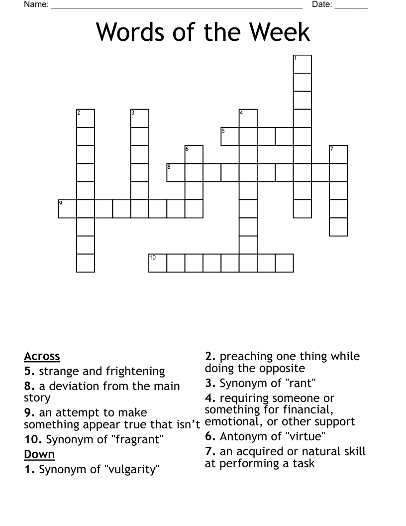 Words of the Week  Crossword