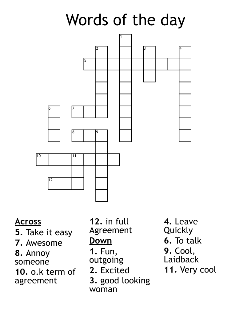 Words of the day Crossword