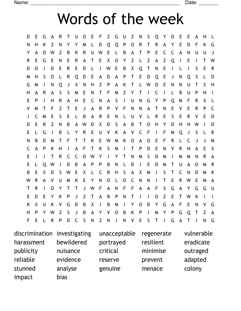 Words of the week Word Search
