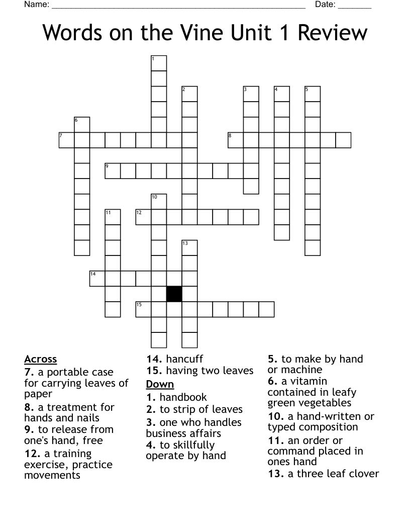 Words on the Vine Unit 1 Review Crossword