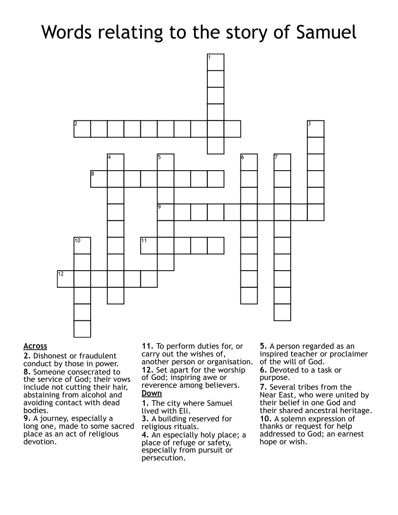Words relating to the story of Samuel Crossword