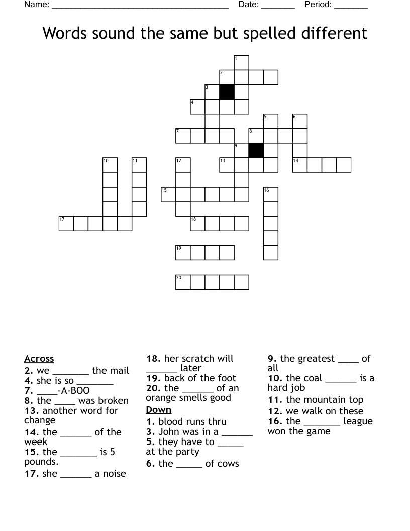 Words sound the same but spelled different Crossword