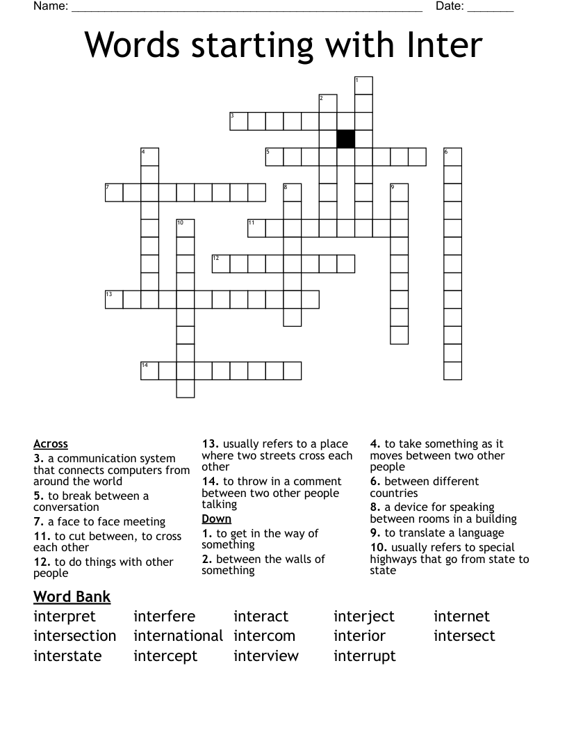 Words starting with Inter Crossword