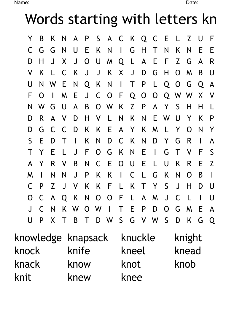 Words starting with letters kn Word Search