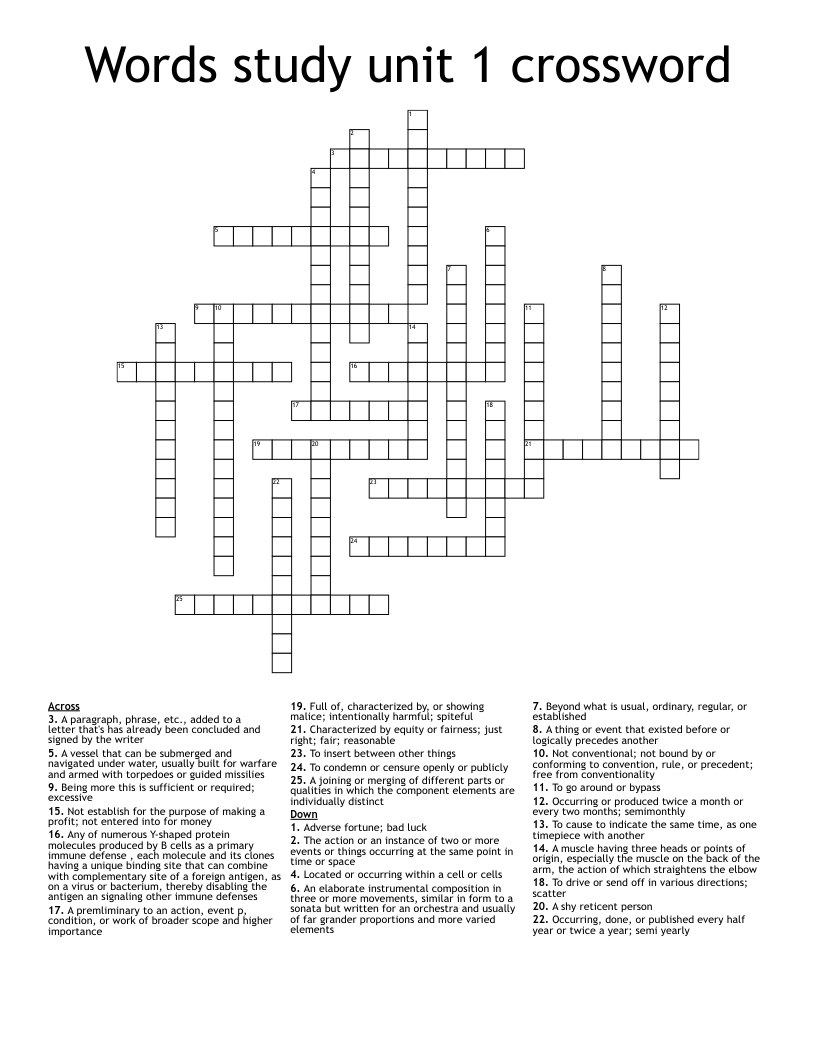 Words study unit 1 crossword