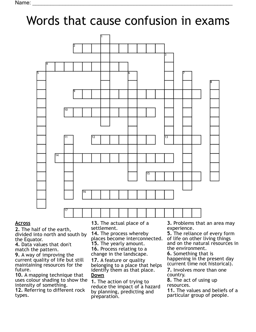Words that cause confusion in exams Crossword