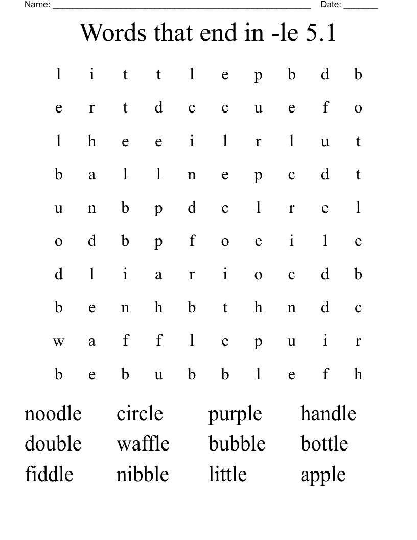 Words that end in -le   5.1 Word Search
