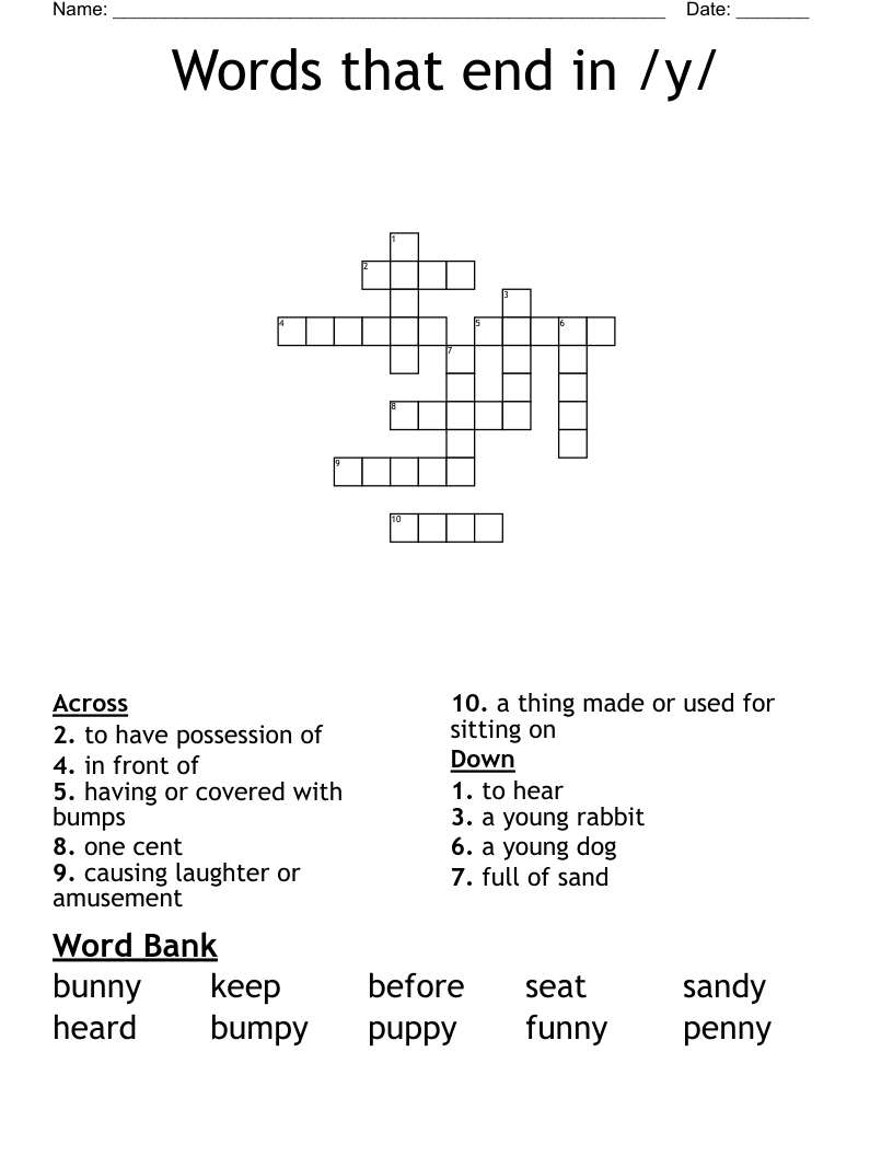 Words that end in /y/ Crossword