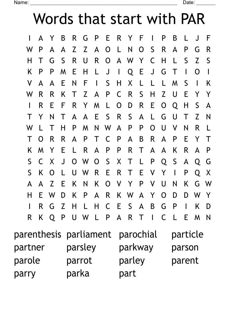 Words that start with PAR Word Search