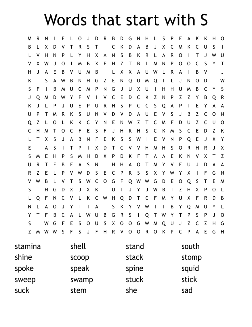 Words that start with S Word Search