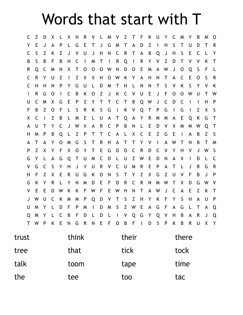 Words that start with T Word Search