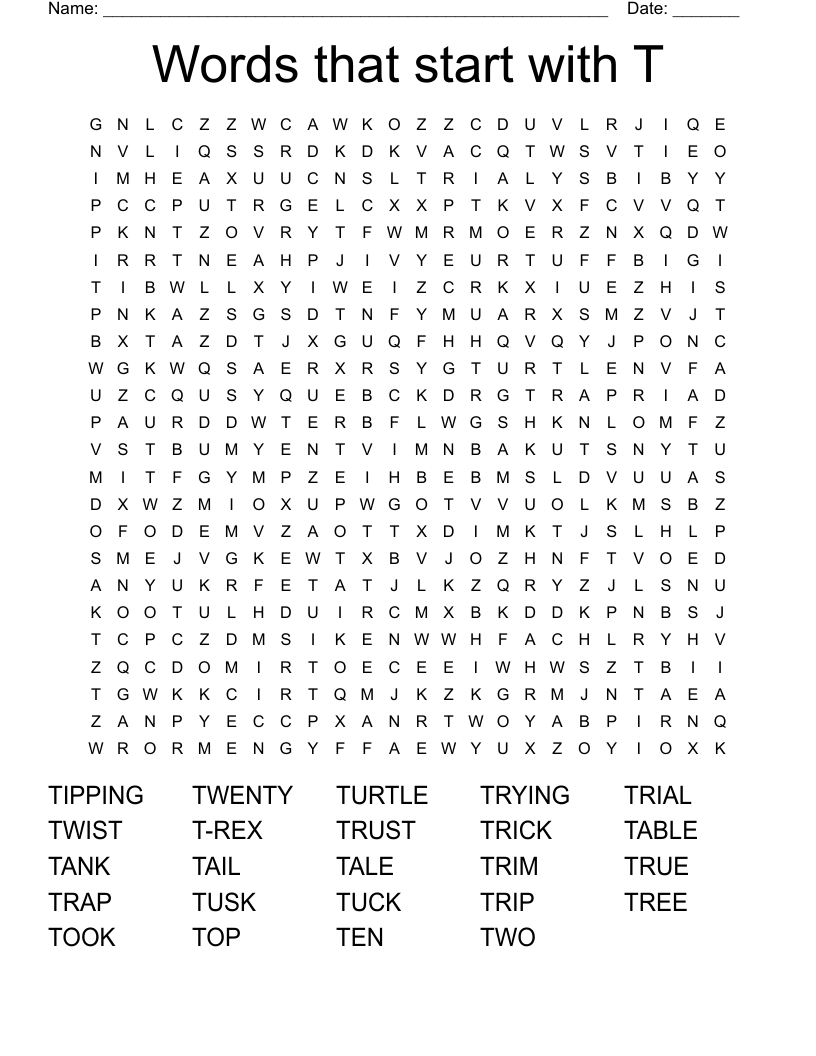 Words that start with T Word Search