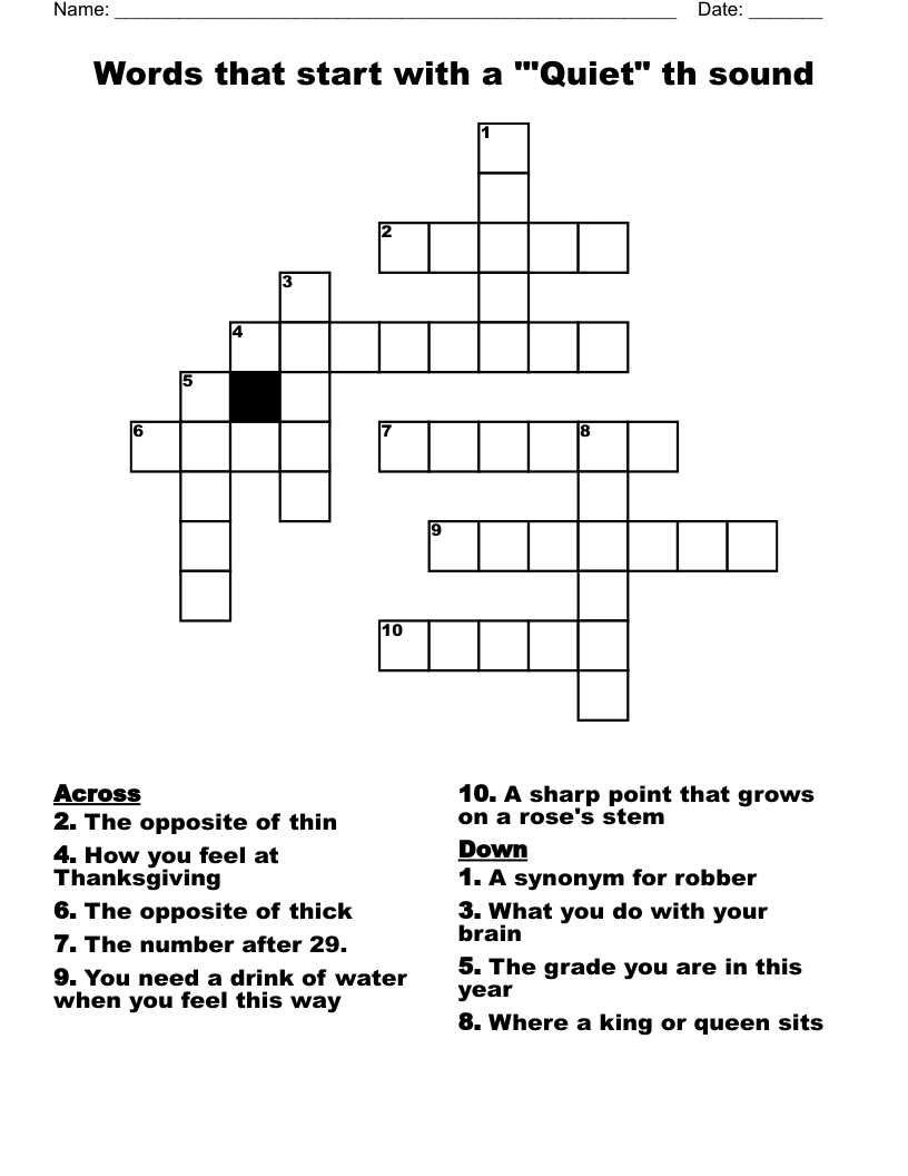 Words that start with a '"Quiet" th sound Crossword
