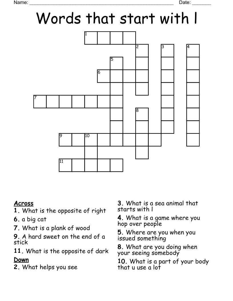 Words that start with l Crossword