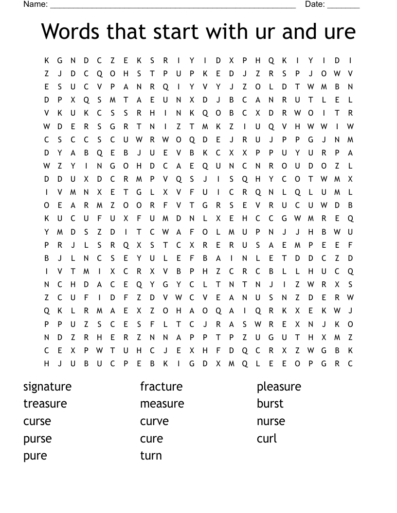 Words that start with ur and ure Word Search