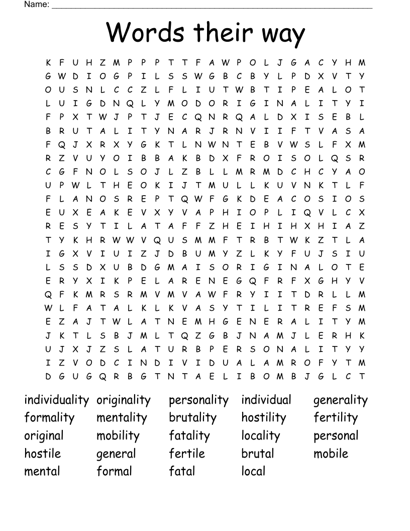 Words their way Word Search