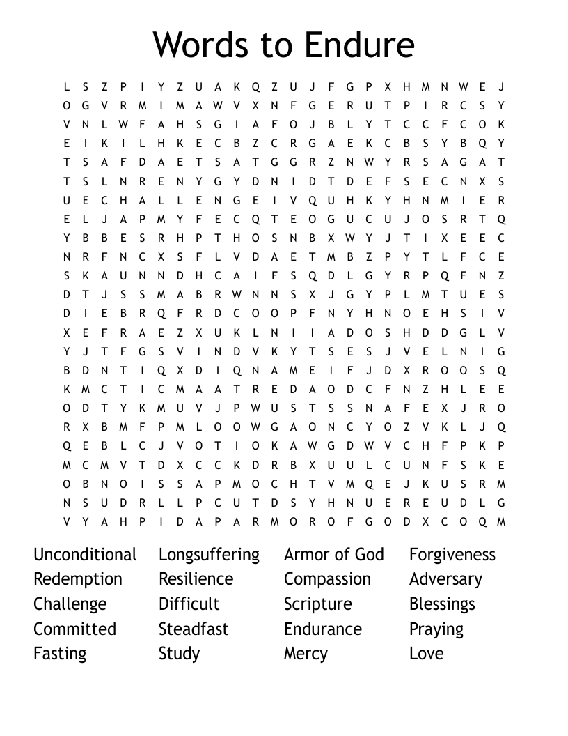 Words to Endure Word Search