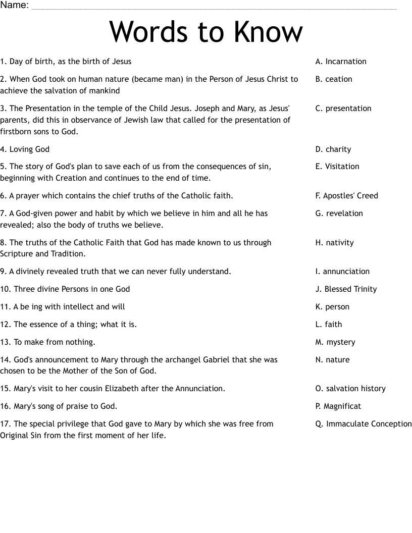 Words to Know Worksheet