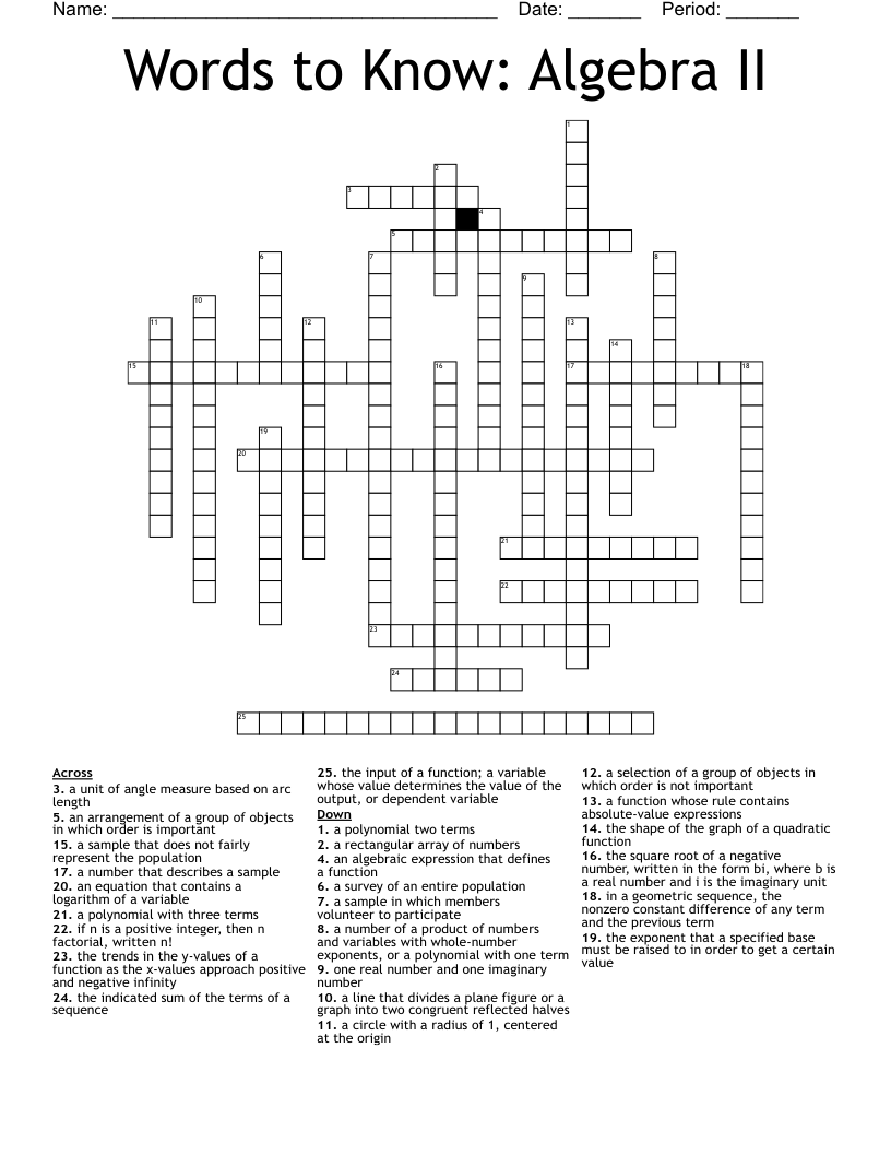 Words to Know: Algebra II Crossword