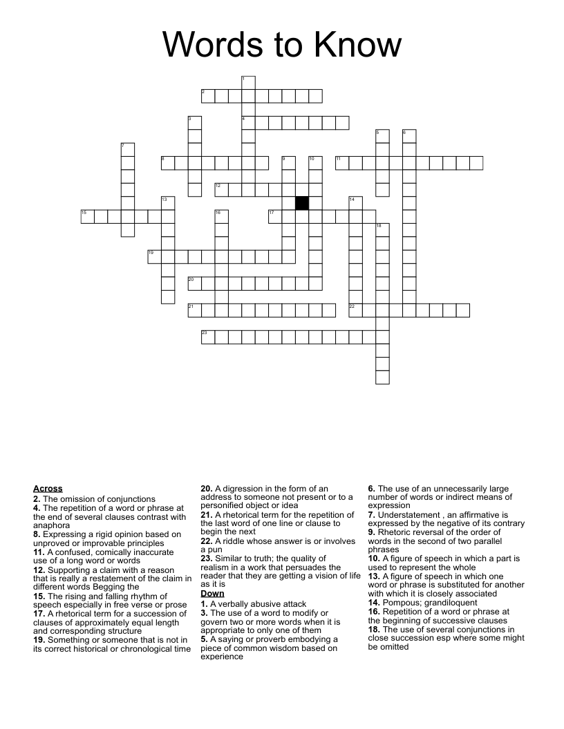 Words to Know  Crossword