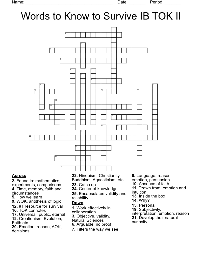Words to Know to Survive IB TOK II Crossword