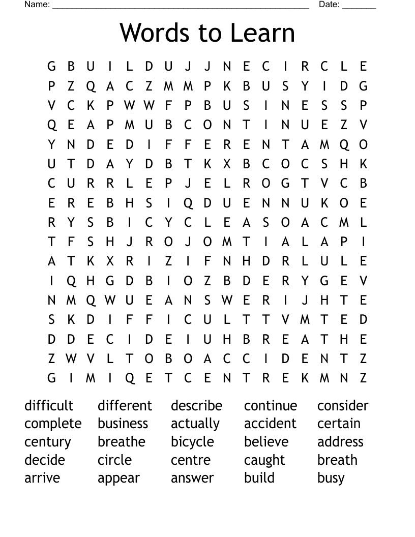 Words to Learn Word Search