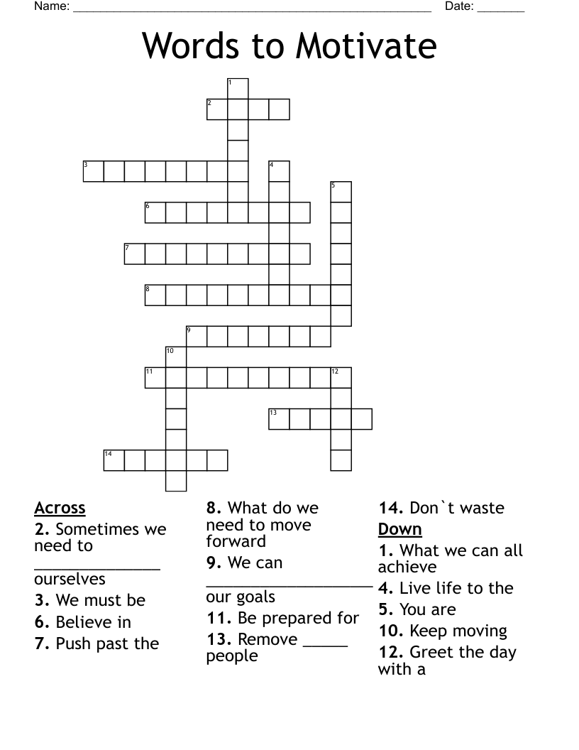 Words to Motivate Crossword