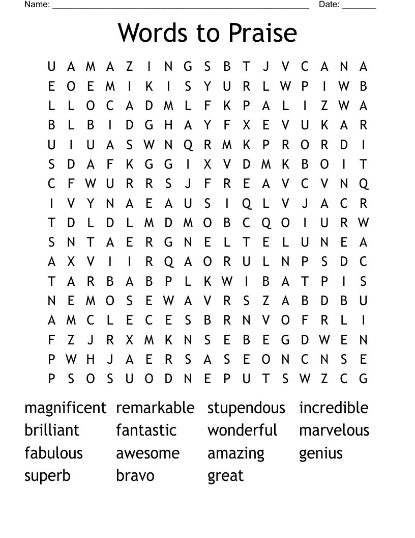Words to Praise Word Search