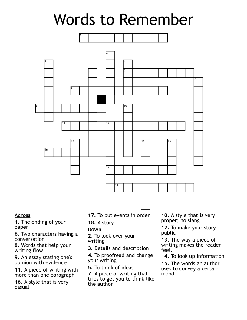 Words to Remember Crossword