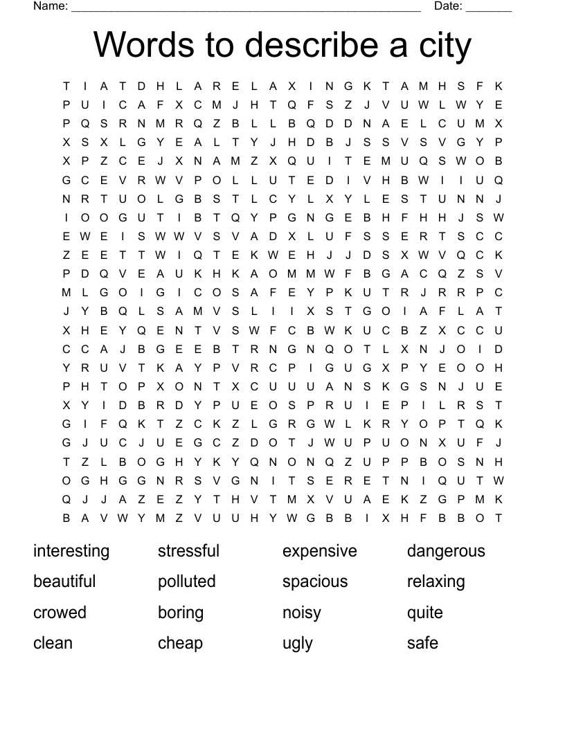Words to describe a city Word Search